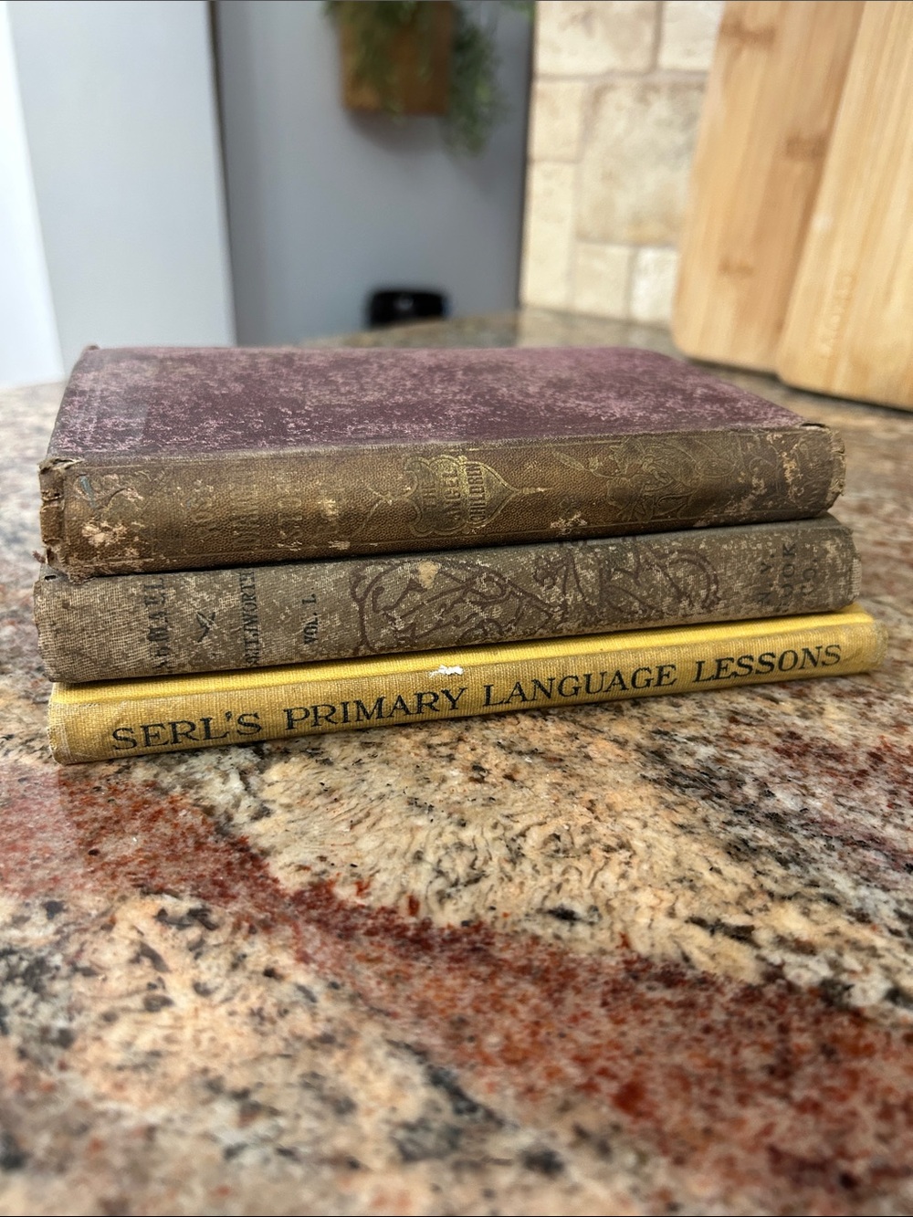 Antique Stack of Decorative Books - Yellow and Brown Accent